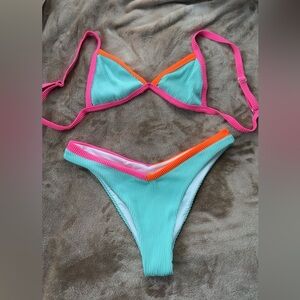 Vibrant Pink and Orange Trim Bikini Set
